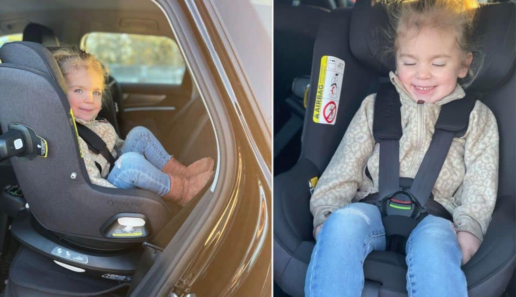 Även 4-åringar kan använda bilbarnstolen. Det kan bli lite trångt för benen, men så länge det inte stör barnet är det ändå säkrare att åka bakåtvänd än framåtvänd.